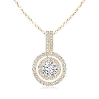 4mm HSI2 Diamond Circle Pendant with Double Halo in Yellow Gold
