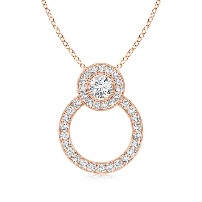 Natural Diamond Double Circle Pendant Necklace with Halo