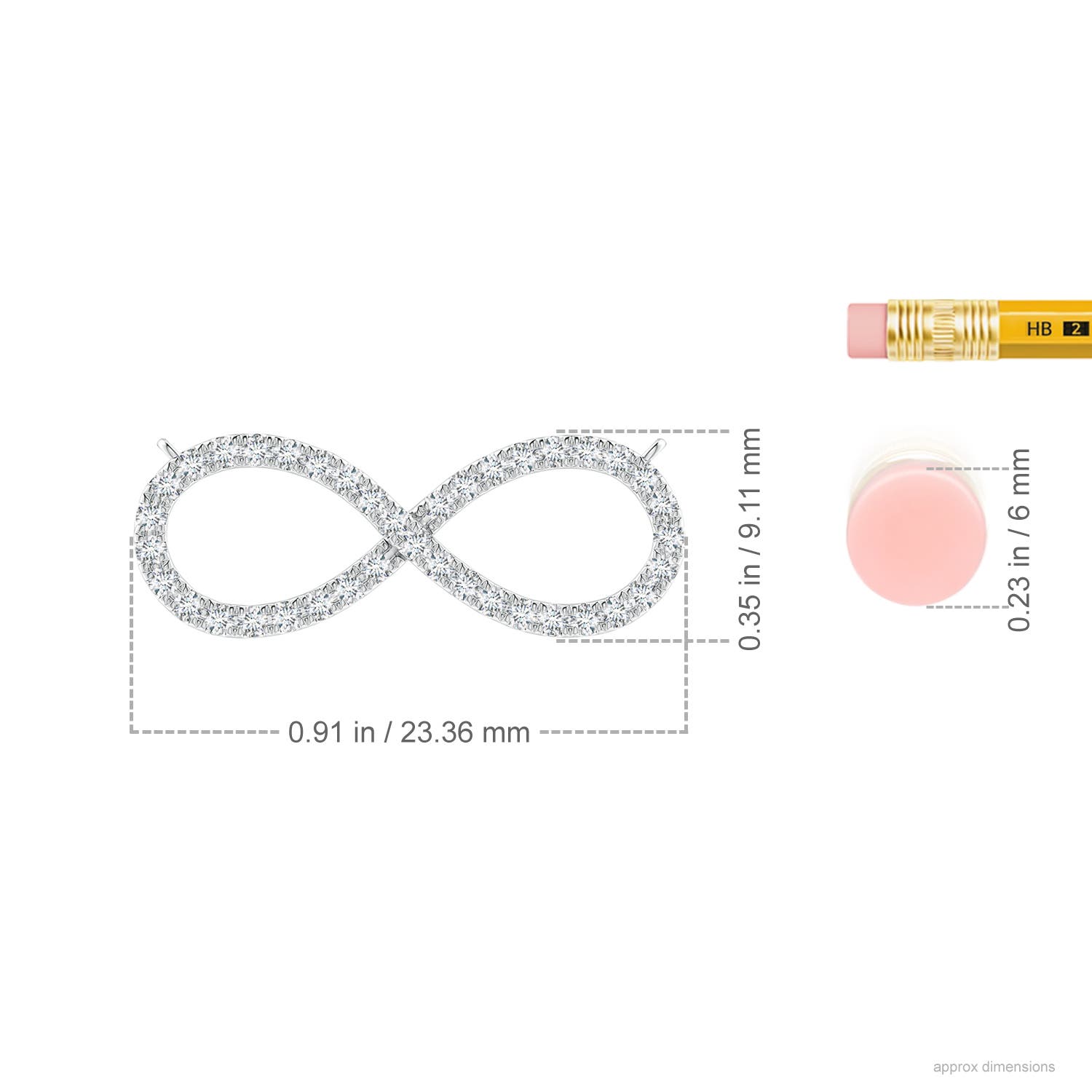 1.2mm GVS2 Diamond Infinity Pendant Necklace in White Gold - ruler