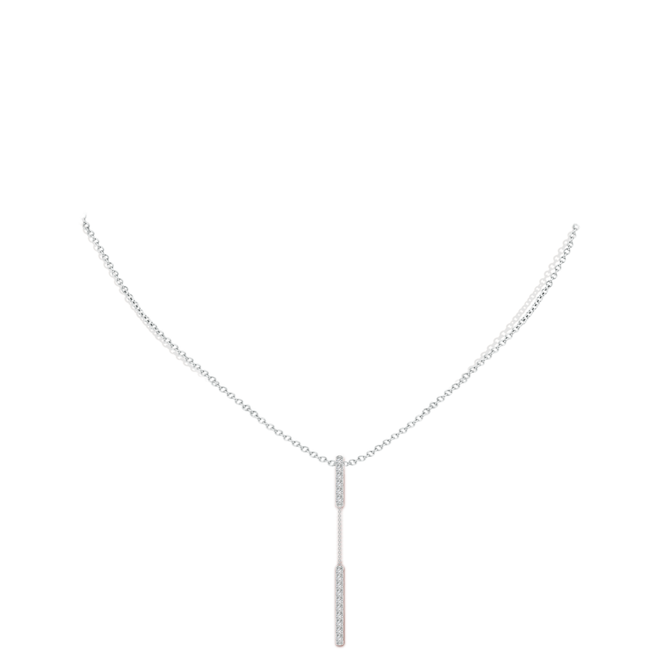 1.4mm HSI2 Diamond Studded Vertical Bar Y Necklace in White Gold body-neck