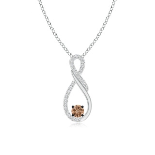 3.4mm AAA Solitaire Coffee and White Diamond Infinity Pendant in White Gold