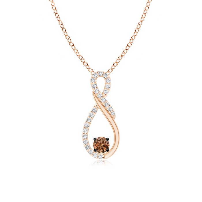 3.4mm AAAA Solitaire Coffee and White Diamond Infinity Pendant in Rose Gold