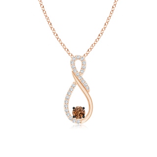 3.4mm AAAA Solitaire Coffee and White Diamond Infinity Pendant in Rose Gold