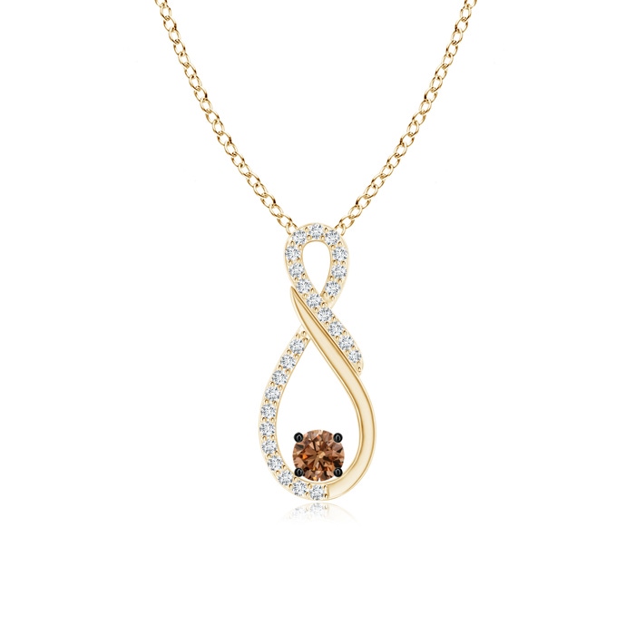 3.4mm AAAA Solitaire Coffee and White Diamond Infinity Pendant in Yellow Gold