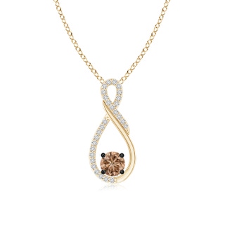 4.6mm AAA Solitaire Coffee and White Diamond Infinity Pendant in Yellow Gold