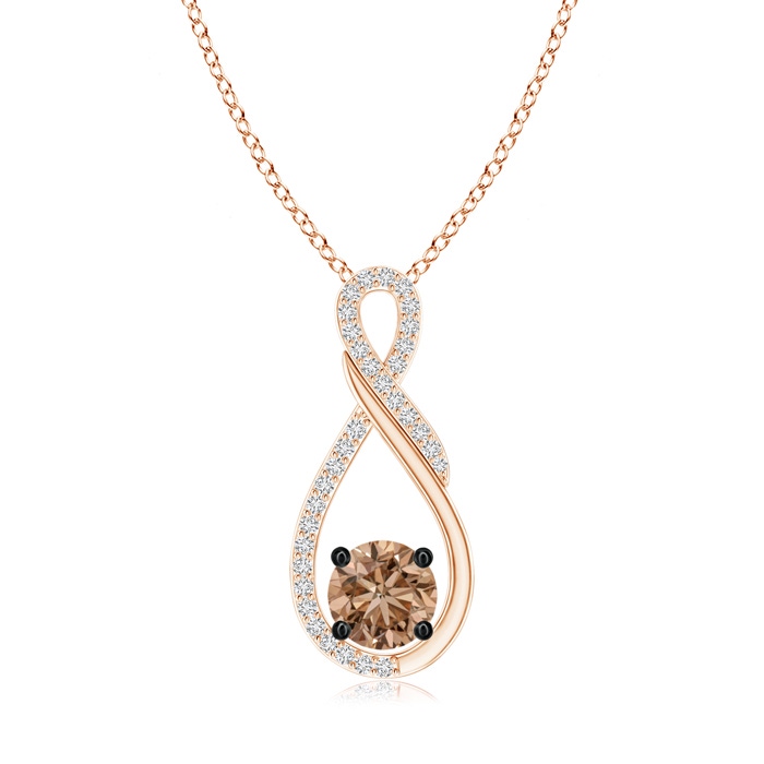 6mm AAA Solitaire Coffee and White Diamond Infinity Pendant in Rose Gold