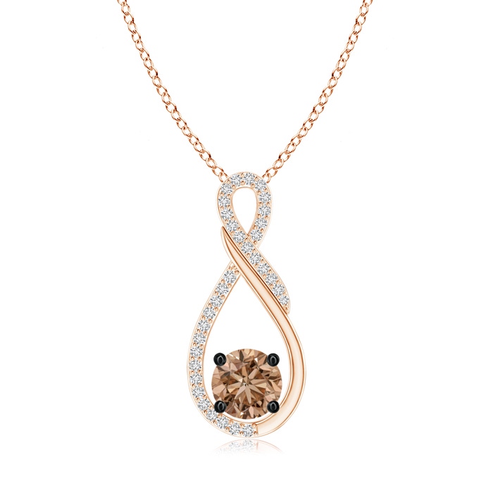 6mm AAA Solitaire Coffee and White Diamond Infinity Pendant in Rose Gold 