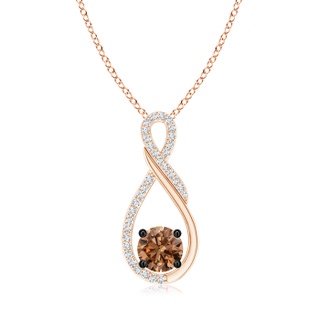 6mm AAAA Solitaire Coffee and White Diamond Infinity Pendant in Rose Gold