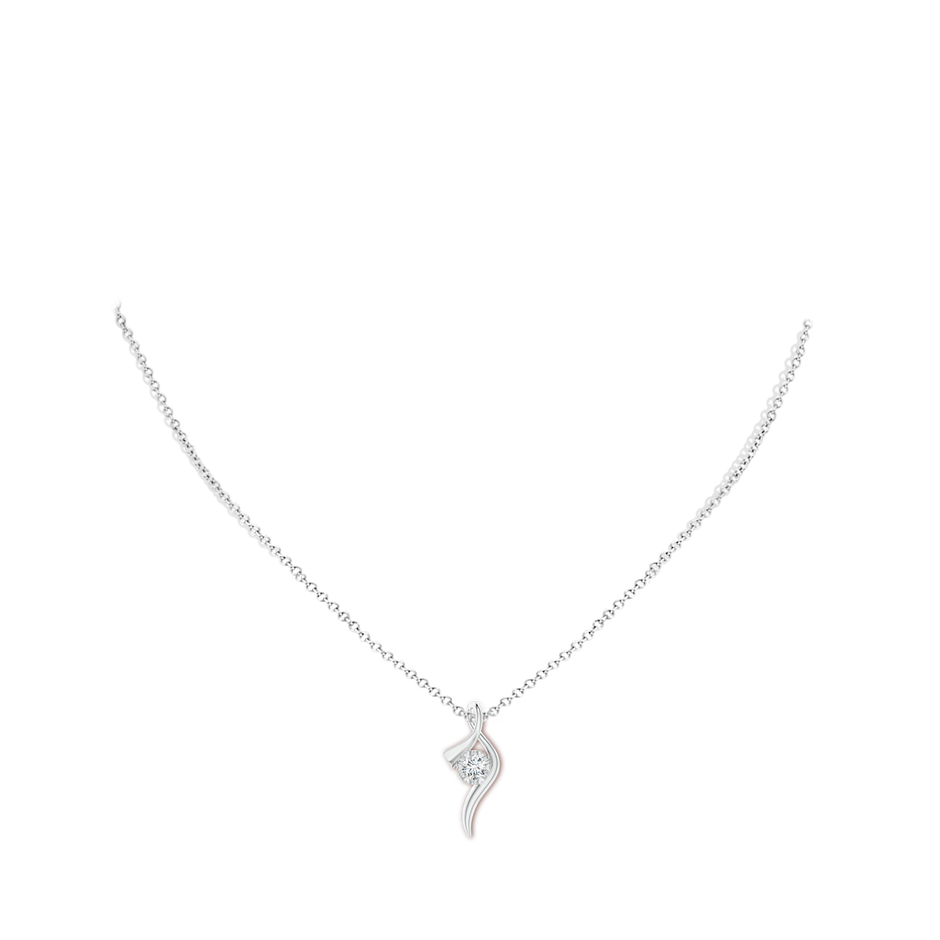 4.1mm GVS2 Solitaire Diamond Ribbon Pendant in White Gold body-neck