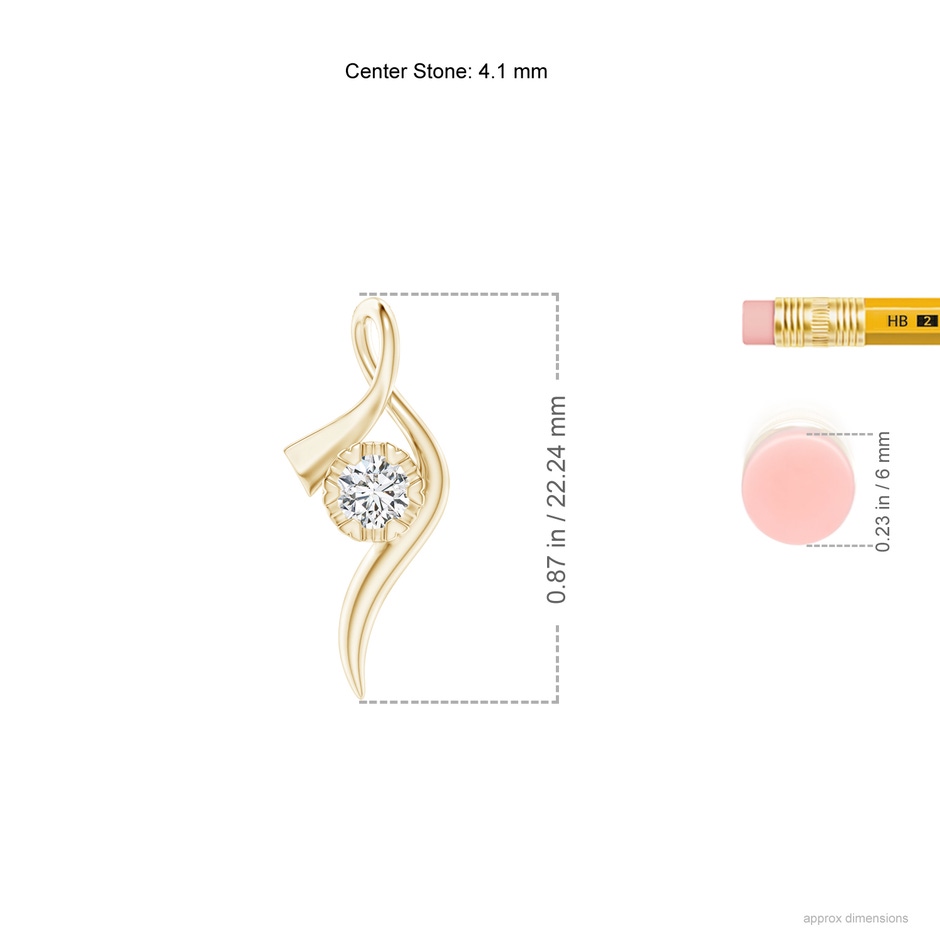4.1mm HSI2 Solitaire Diamond Ribbon Pendant in Yellow Gold ruler