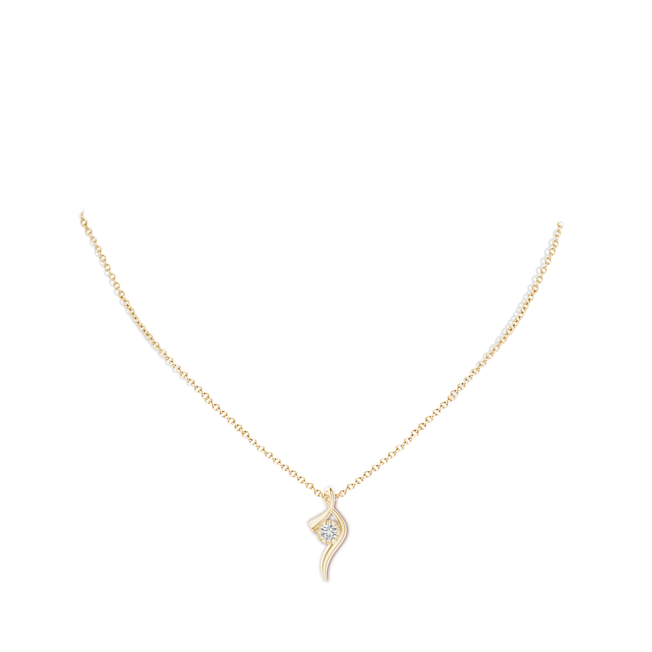 4.1mm HSI2 Solitaire Diamond Ribbon Pendant in Yellow Gold body-neck