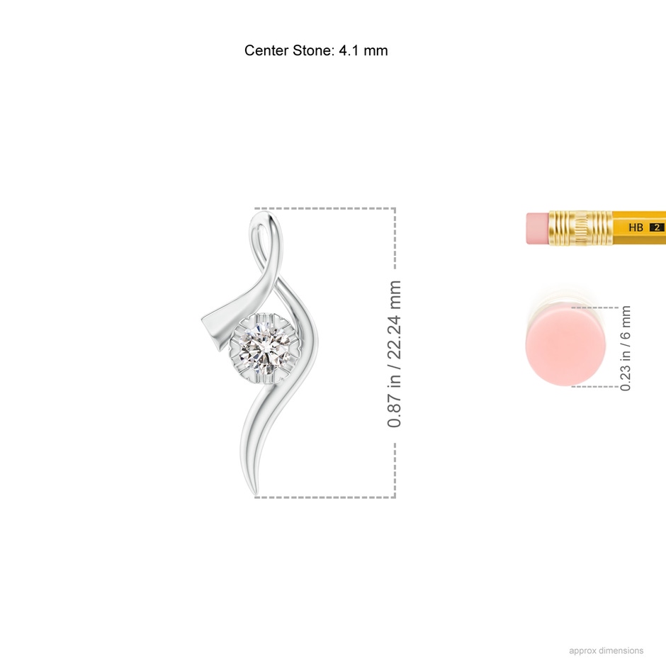 4.1mm IJI1I2 Solitaire Diamond Ribbon Pendant in White Gold ruler
