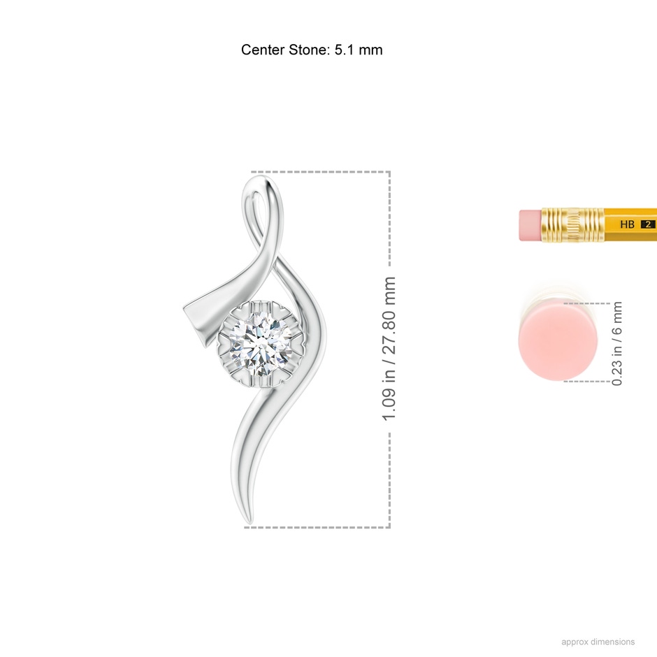 5.1mm GVS2 Solitaire Diamond Ribbon Pendant in White Gold ruler
