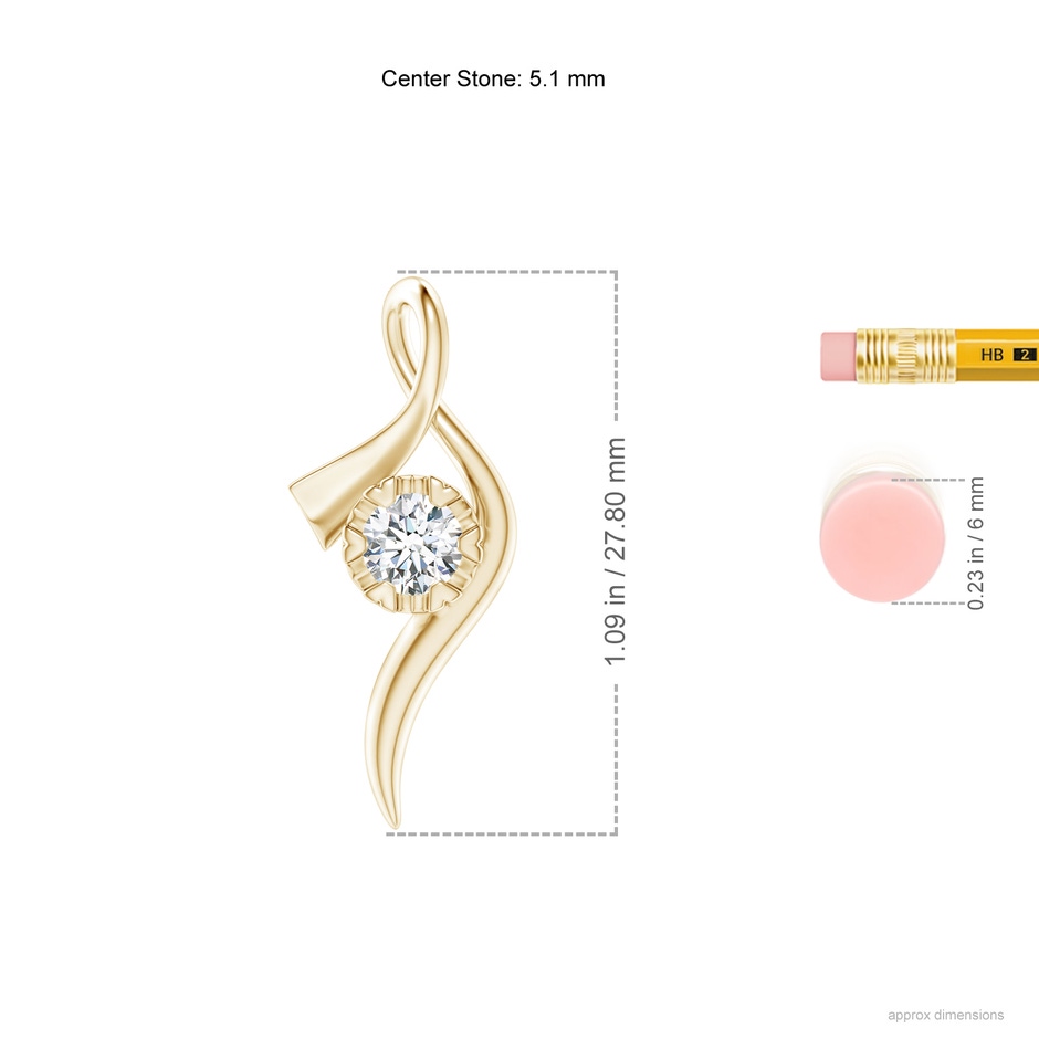 5.1mm GVS2 Solitaire Diamond Ribbon Pendant in Yellow Gold ruler