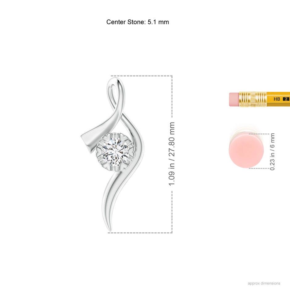 5.1mm HSI2 Solitaire Diamond Ribbon Pendant in White Gold ruler