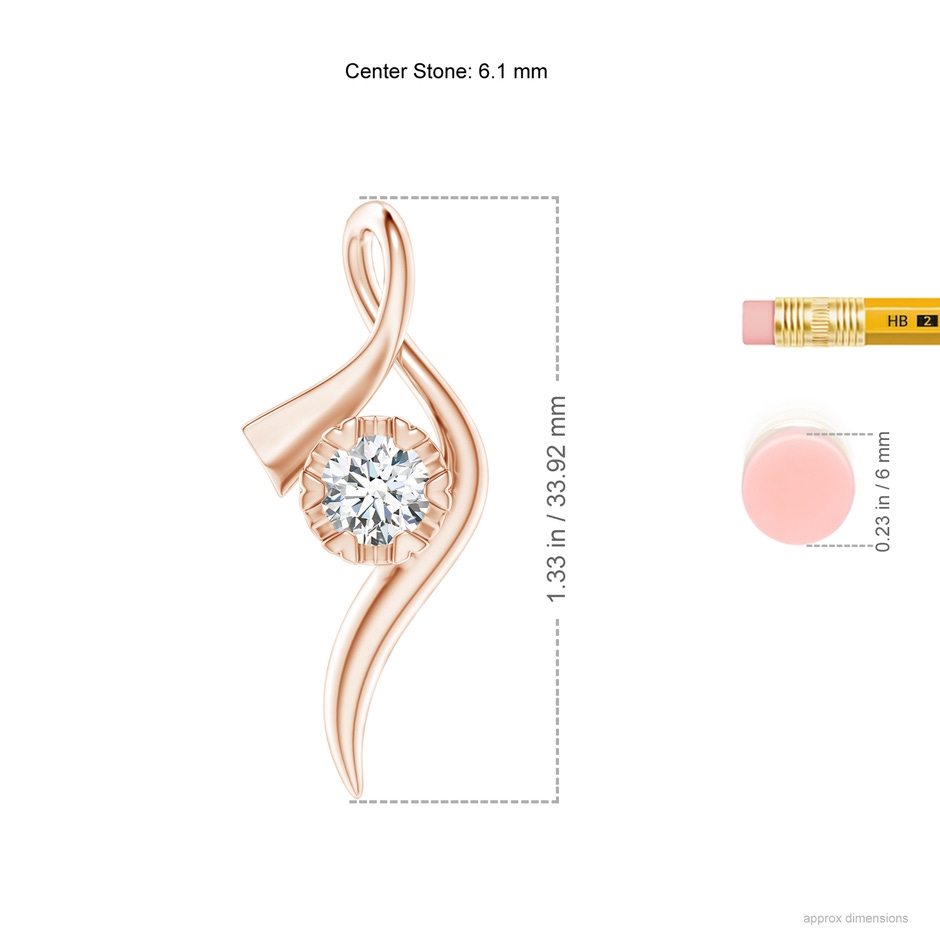 6.1mm GVS2 Solitaire Diamond Ribbon Pendant in Rose Gold ruler