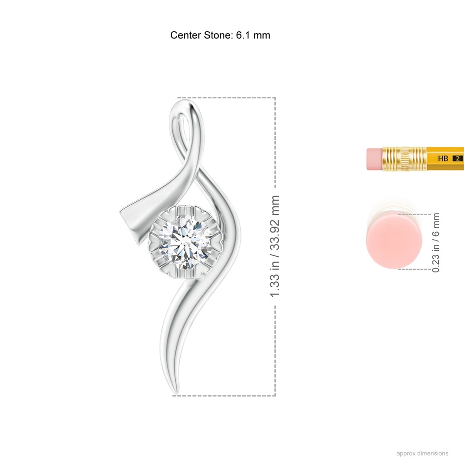 6.1mm GVS2 Solitaire Diamond Ribbon Pendant in White Gold ruler