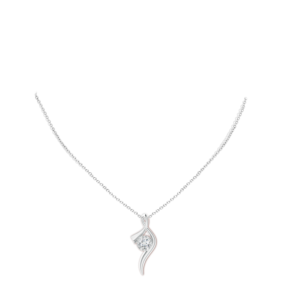 6.1mm GVS2 Solitaire Diamond Ribbon Pendant in White Gold body-neck