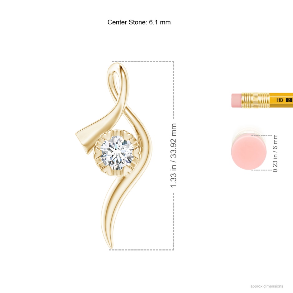 6.1mm GVS2 Solitaire Diamond Ribbon Pendant in Yellow Gold ruler