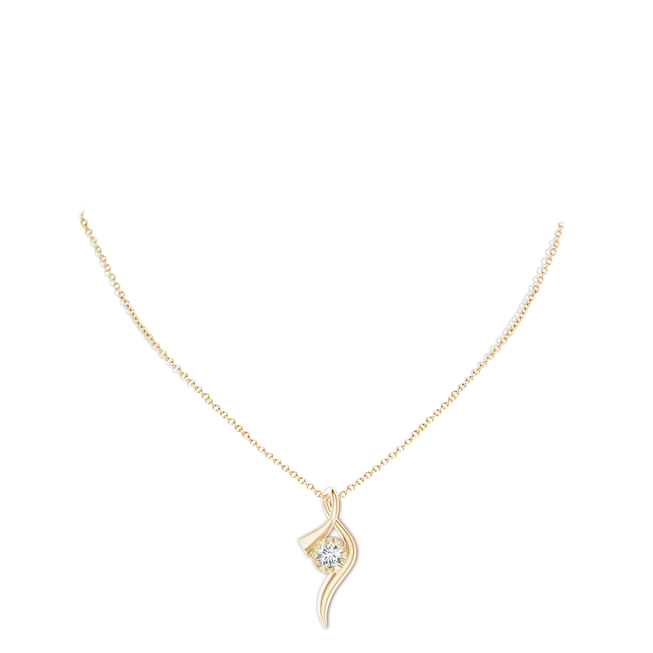6.1mm GVS2 Solitaire Diamond Ribbon Pendant in Yellow Gold body-neck