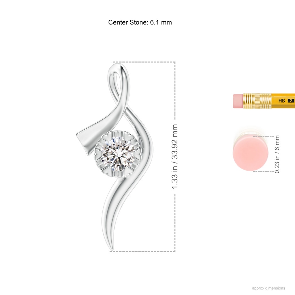 6.1mm IJI1I2 Solitaire Diamond Ribbon Pendant in White Gold ruler