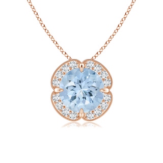 7mm AA Claw-Set Aquamarine Clover Pendant with Diamond Halo in Rose Gold