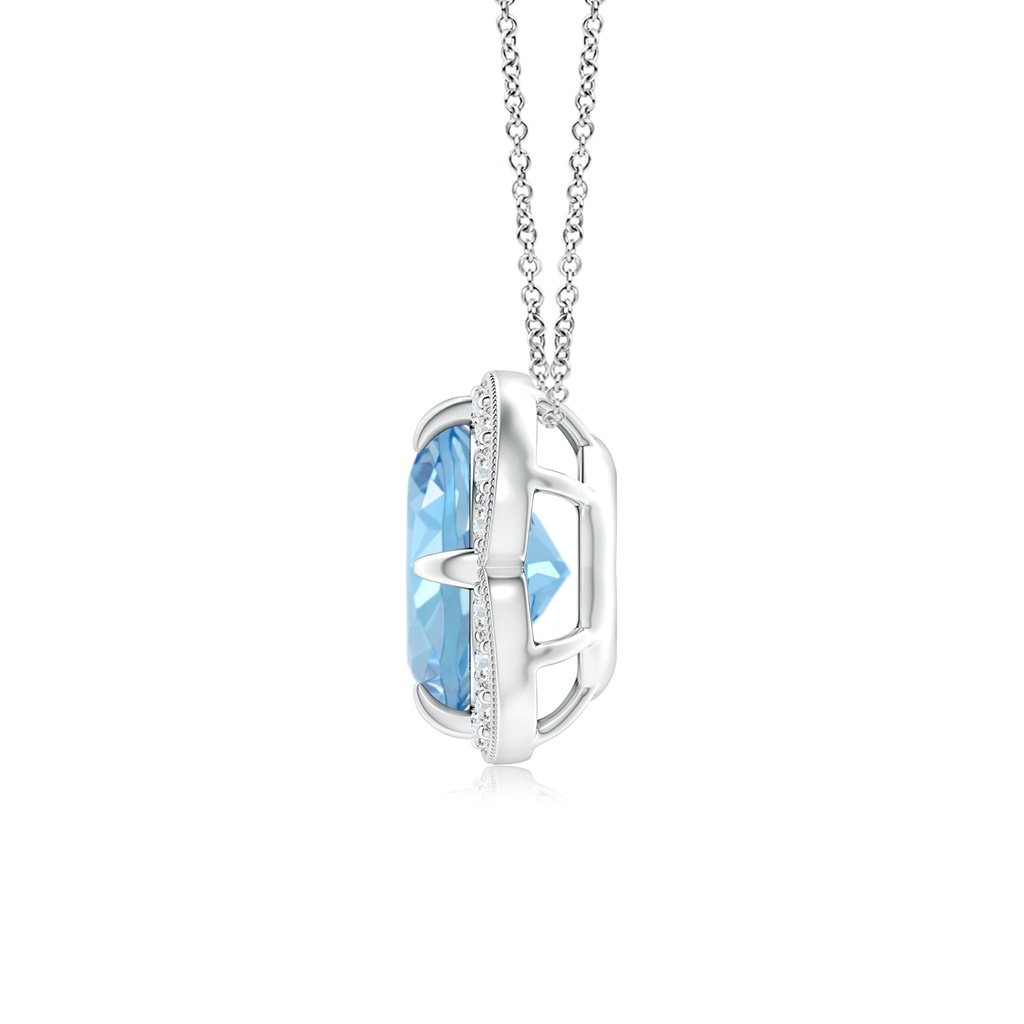 7mm AAAA Claw-Set Aquamarine Clover Pendant with Diamond Halo in White Gold Product Image