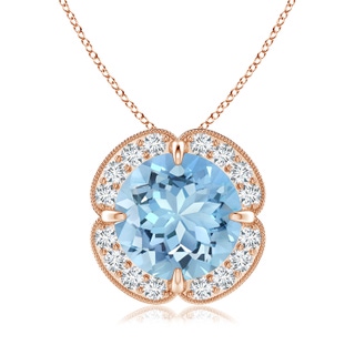 9mm AAAA Claw-Set Aquamarine Clover Pendant with Diamond Halo in Rose Gold