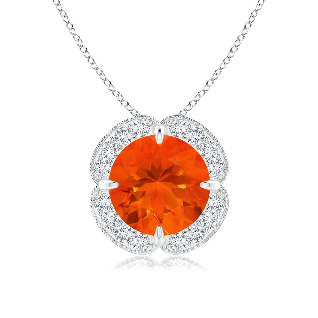 8mm AAA Claw-Set Fire Opal Clover Pendant with Diamond Halo in White Gold