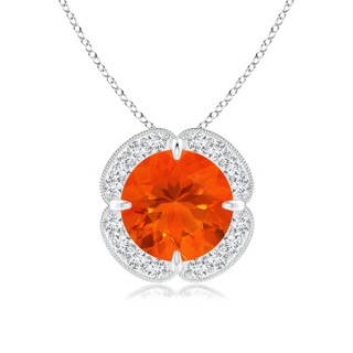 8mm AAA Claw-Set Fire Opal Clover Pendant with Diamond Halo in White Gold