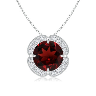 8mm AAA Claw-Set Garnet Clover Pendant with Diamond Halo in White Gold