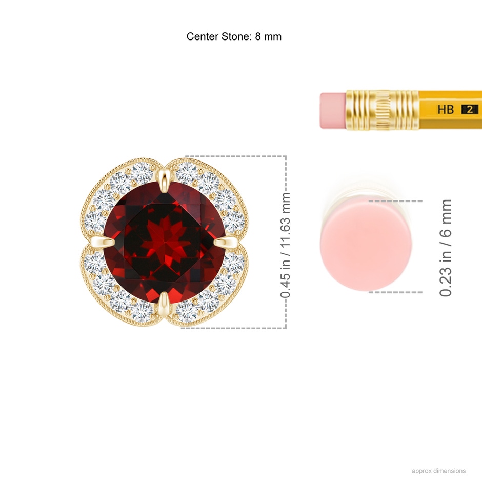 8mm AAAA Claw-Set Garnet Clover Pendant with Diamond Halo in Yellow Gold product image