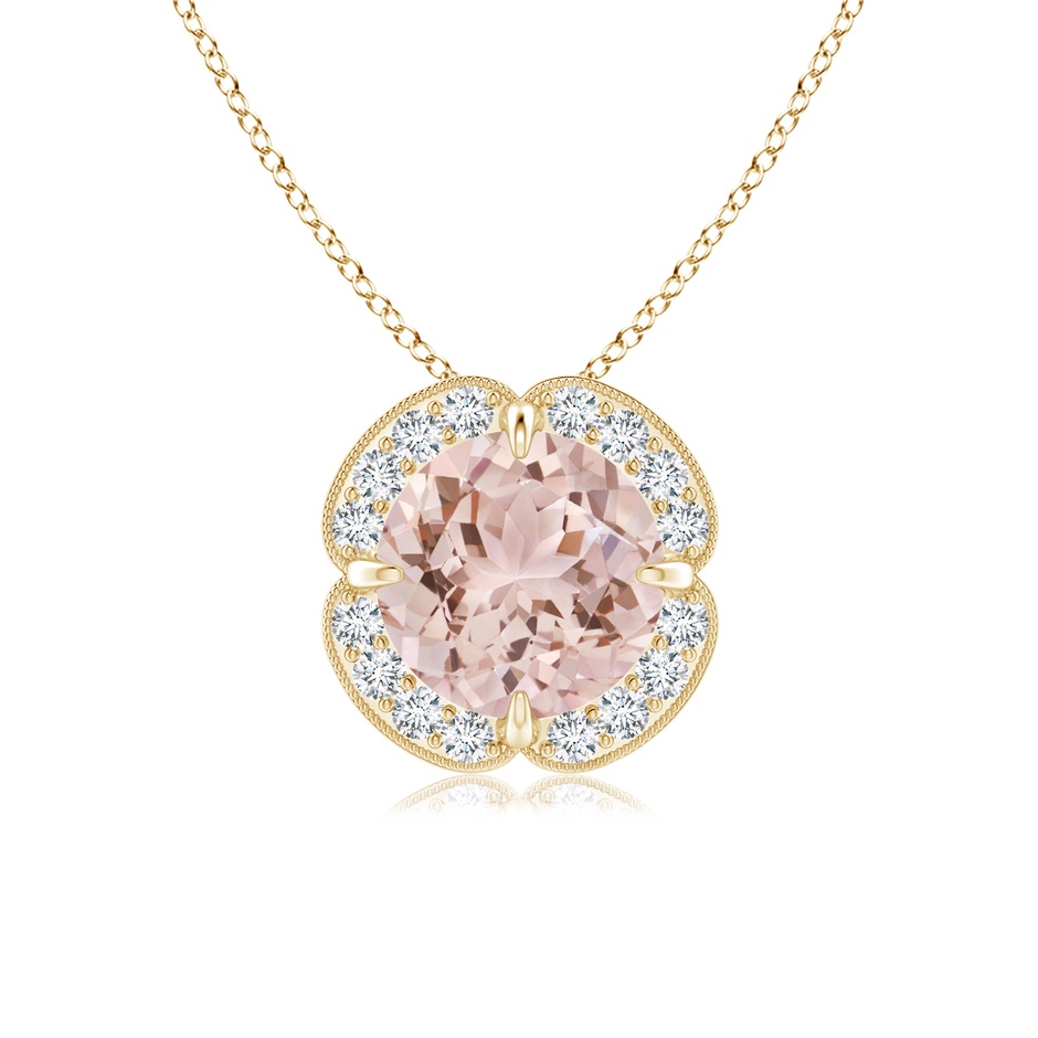 7mm AAA Claw-Set Morganite Clover Pendant with Diamond Halo in Yellow Gold 