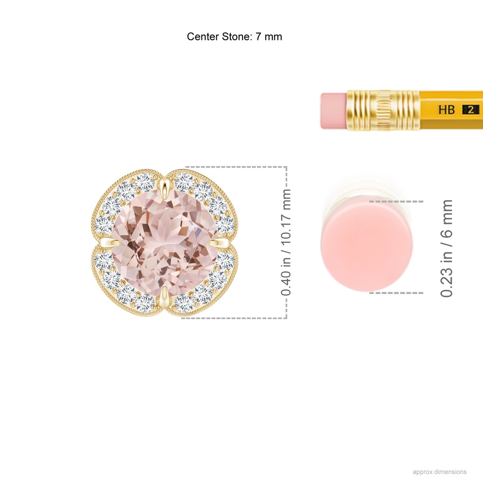 7mm AAA Claw-Set Morganite Clover Pendant with Diamond Halo in Yellow Gold product image