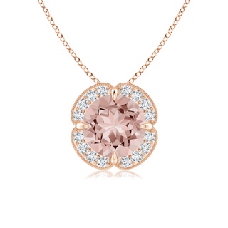 7mm AAAA Claw-Set Morganite Clover Pendant with Diamond Halo in Rose Gold