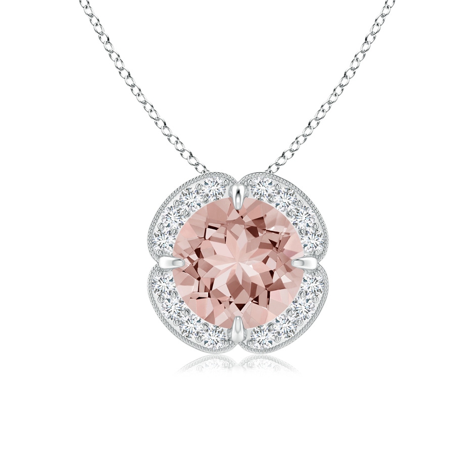 7mm AAAA Claw-Set Morganite Clover Pendant with Diamond Halo in White Gold 