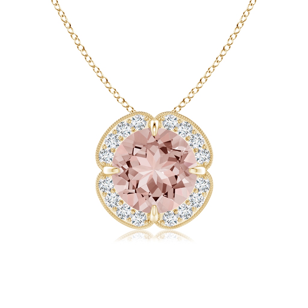 7mm AAAA Claw-Set Morganite Clover Pendant with Diamond Halo in Yellow Gold