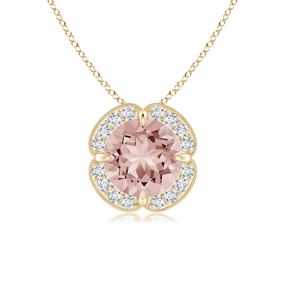 7mm AAAA Claw-Set Morganite Clover Pendant with Diamond Halo in Yellow Gold 