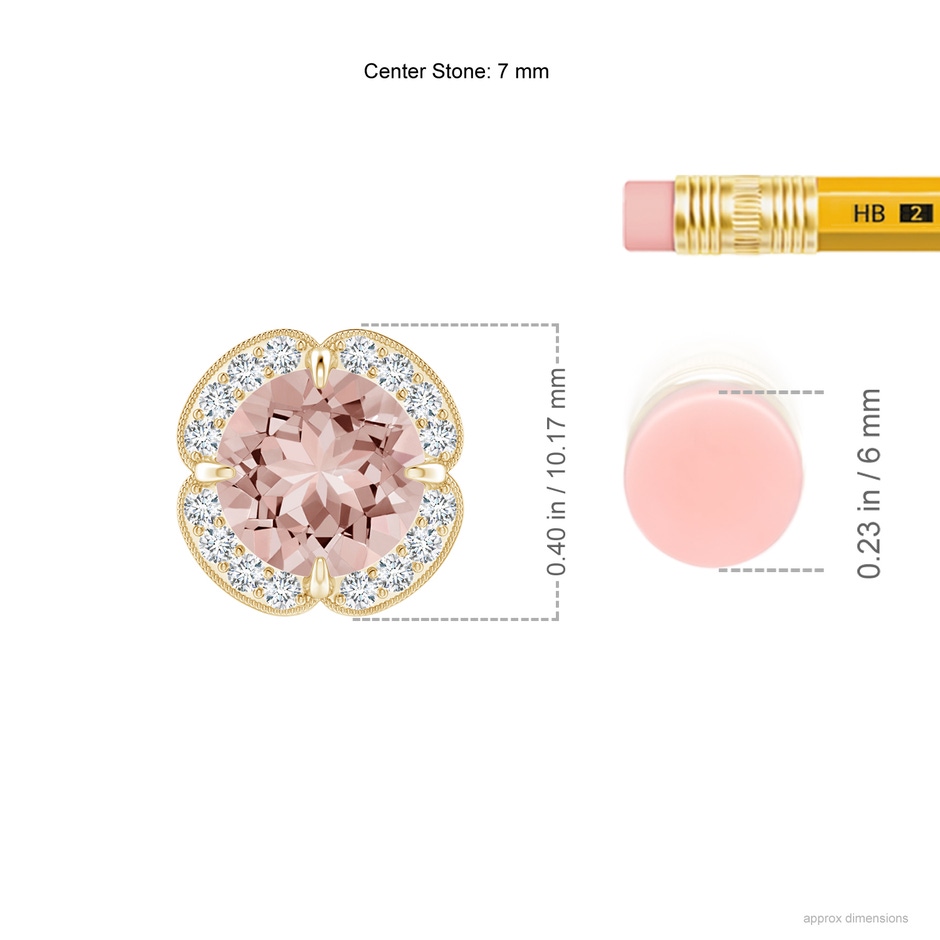 7mm AAAA Claw-Set Morganite Clover Pendant with Diamond Halo in Yellow Gold product image