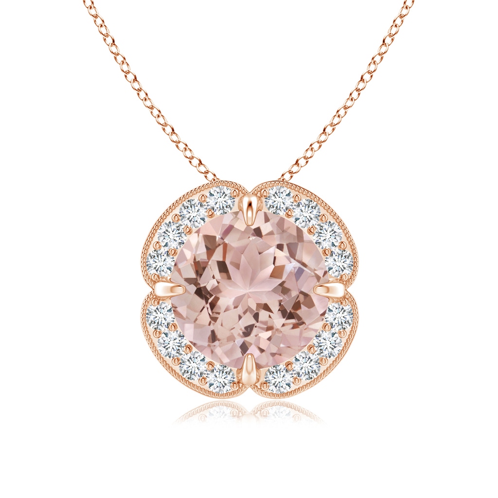 8mm AAA Claw-Set Morganite Clover Pendant with Diamond Halo in Rose Gold