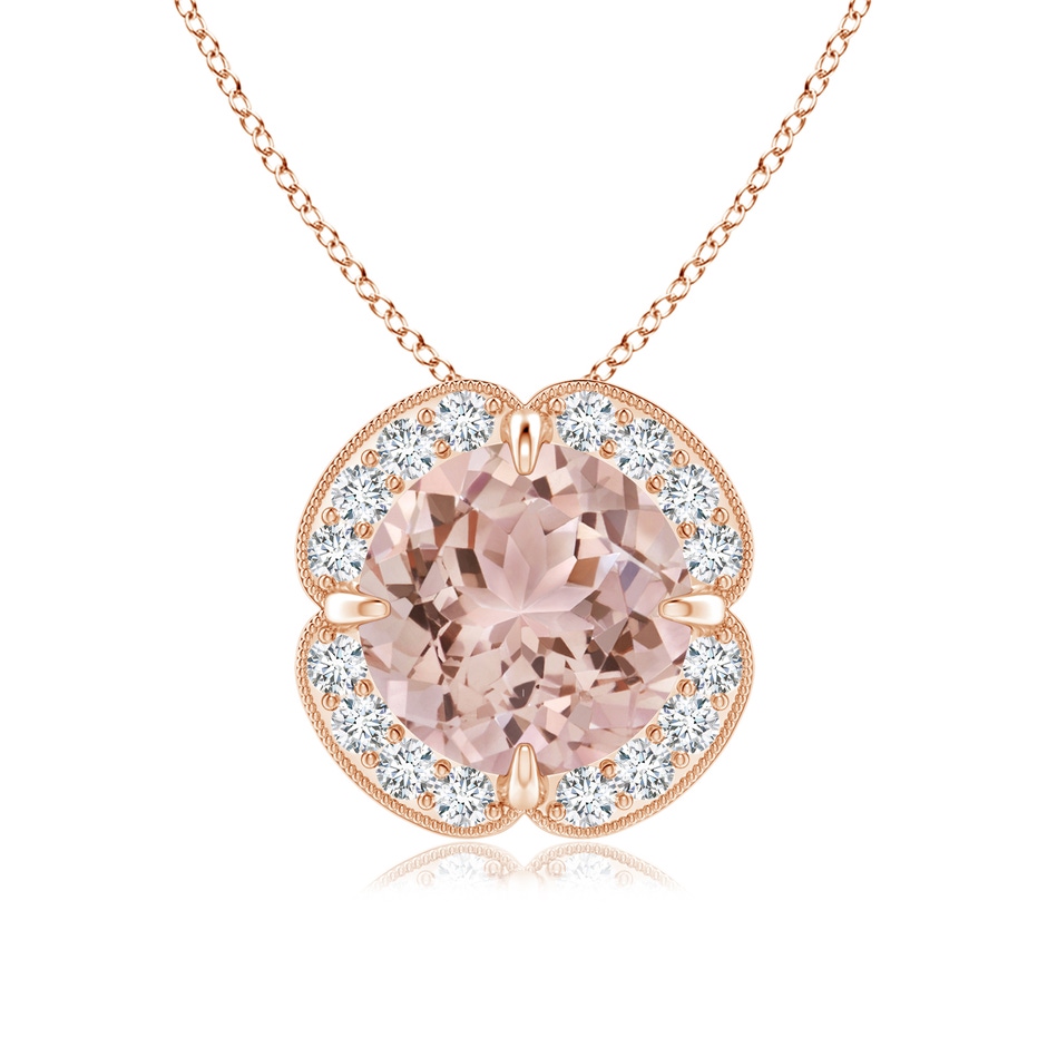 8mm AAA Claw-Set Morganite Clover Pendant with Diamond Halo in Rose Gold 