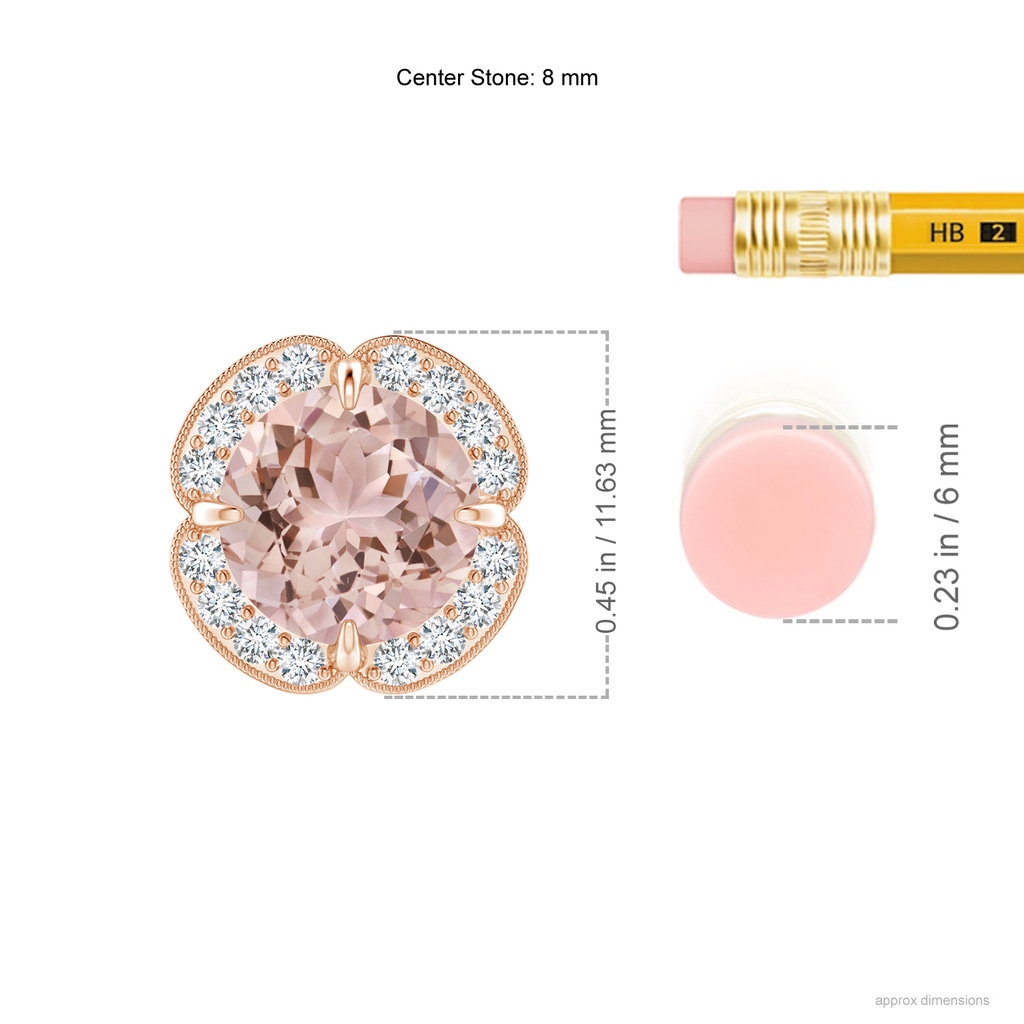 8mm AAA Claw-Set Morganite Clover Pendant with Diamond Halo in Rose Gold Product Image