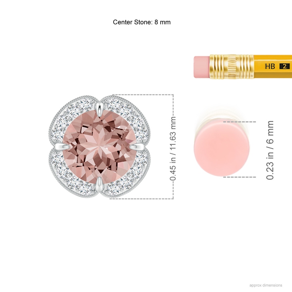 8mm AAAA Claw-Set Morganite Clover Pendant with Diamond Halo in White Gold product image