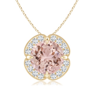 9mm AAA Claw-Set Morganite Clover Pendant with Diamond Halo in Yellow Gold