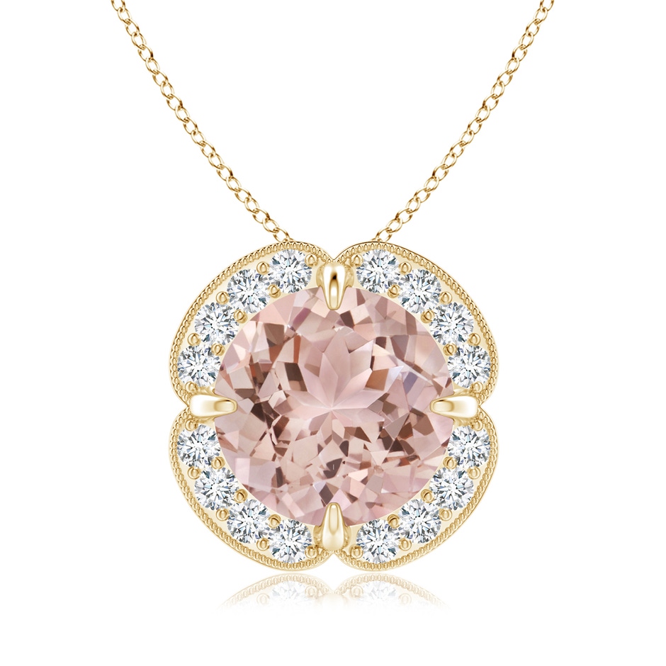 9mm AAA Claw-Set Morganite Clover Pendant with Diamond Halo in Yellow Gold 