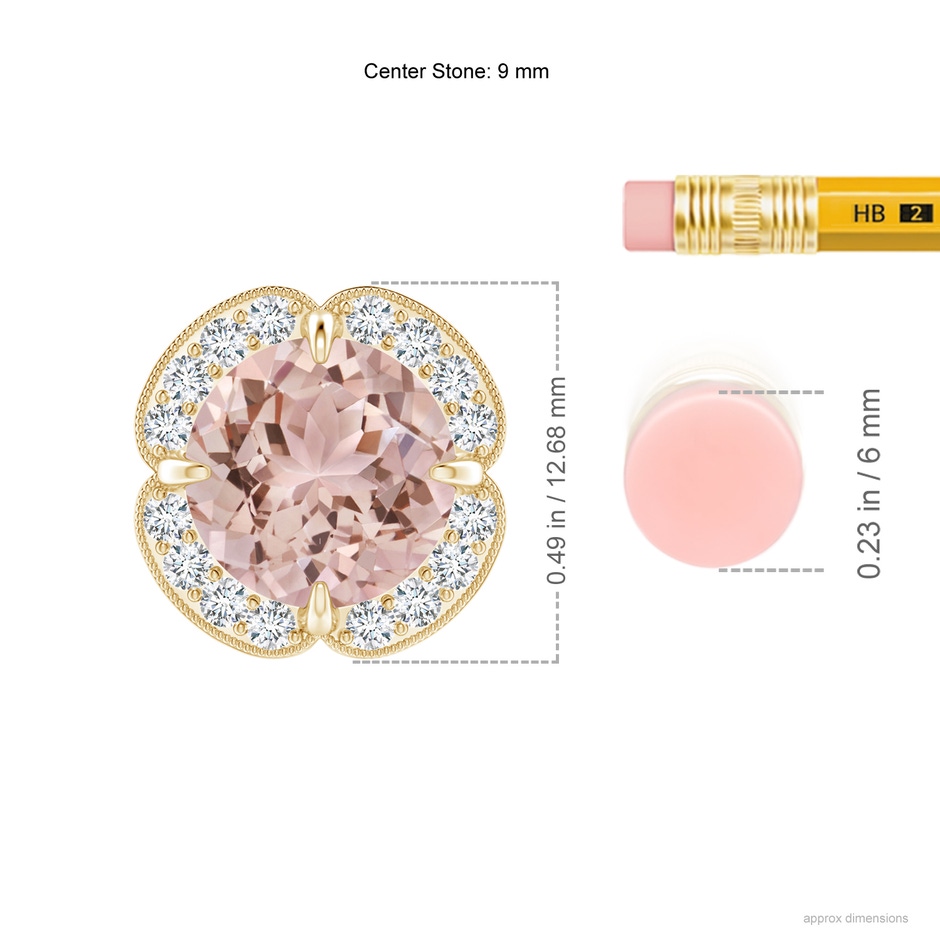 9mm AAA Claw-Set Morganite Clover Pendant with Diamond Halo in Yellow Gold product image