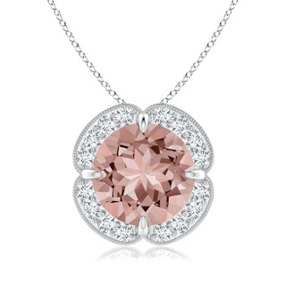 9mm AAAA Claw-Set Morganite Clover Pendant with Diamond Halo in P950 Platinum