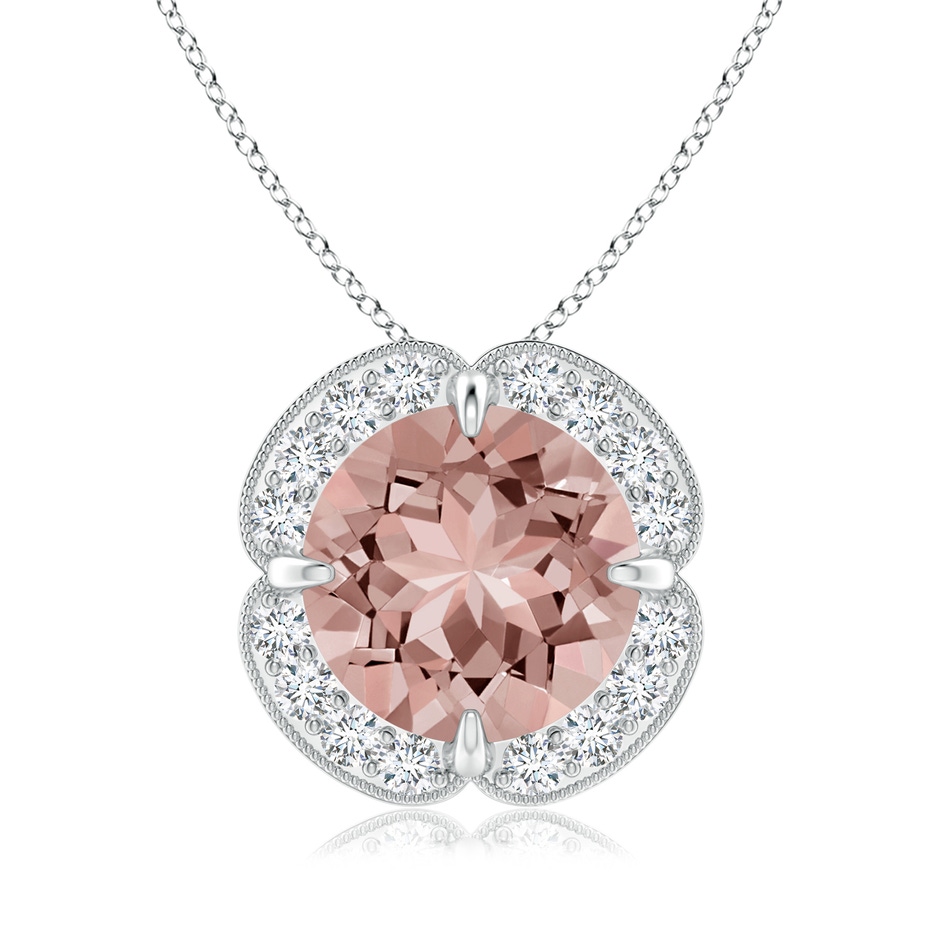 9mm AAAA Claw-Set Morganite Clover Pendant with Diamond Halo in P950 Platinum 