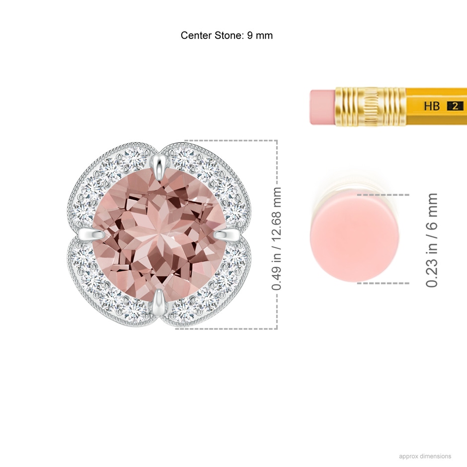 9mm AAAA Claw-Set Morganite Clover Pendant with Diamond Halo in P950 Platinum product image