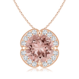 9mm AAAA Claw-Set Morganite Clover Pendant with Diamond Halo in Rose Gold